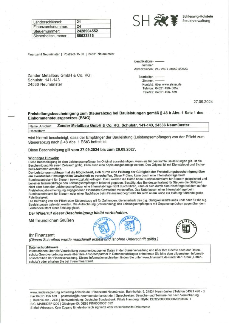 Freistellungsbescheinigung Steuerabzug